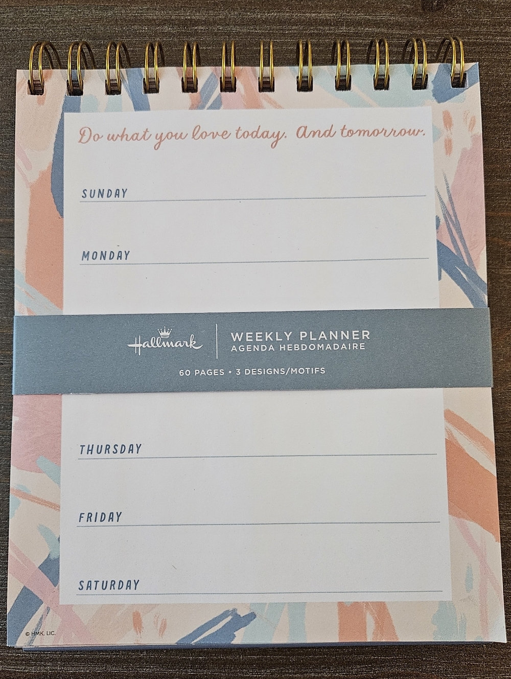 Hallmark Weekly Planner Pastel Pink & Blue with Gold Spiral New